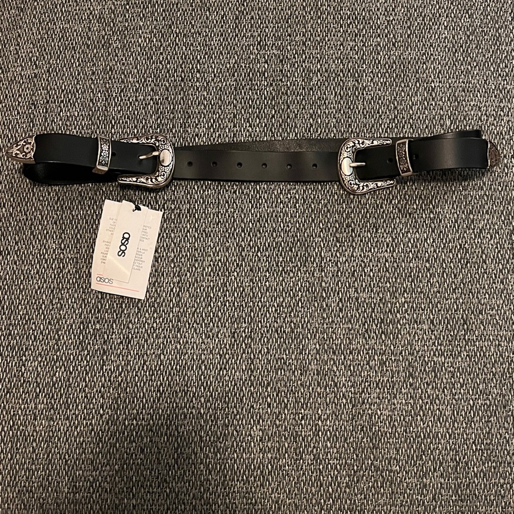 ASOS design leather double buckle western waist and hip belt NWT in black/silver